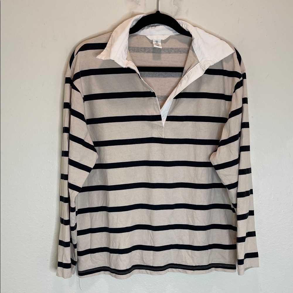 H&M Striped Polo Oversized Long Sleeve Sweatshirt Size: S